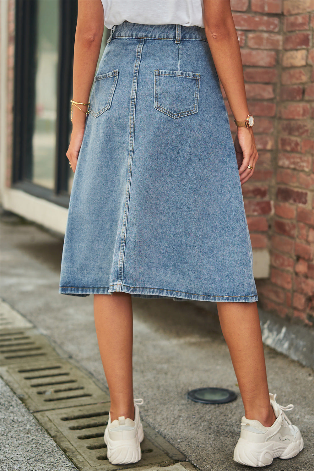 themeisles Button Front A-Line Denim Skirt