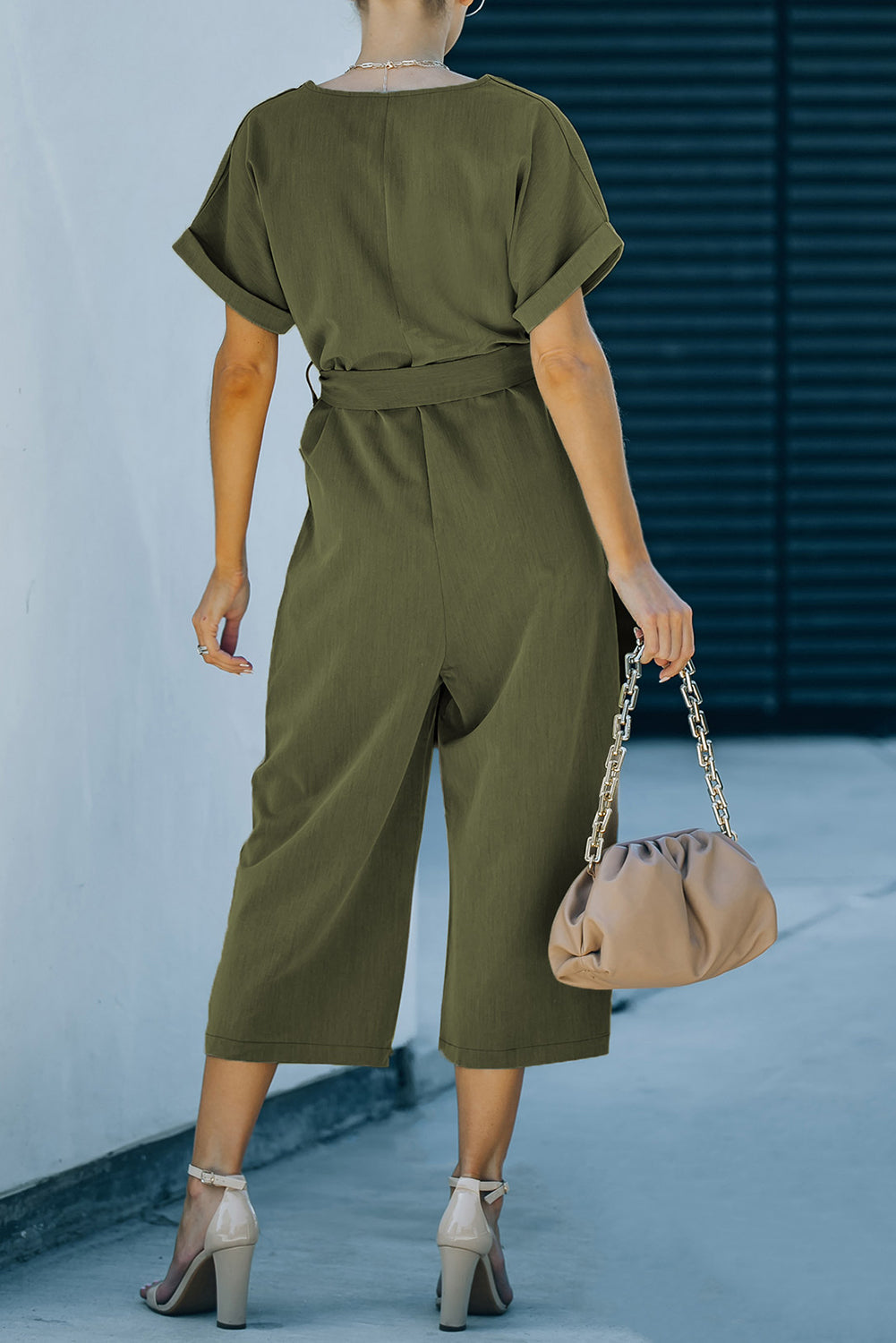 swvws Tie-Waist Buttoned Cropped Jumpsuit