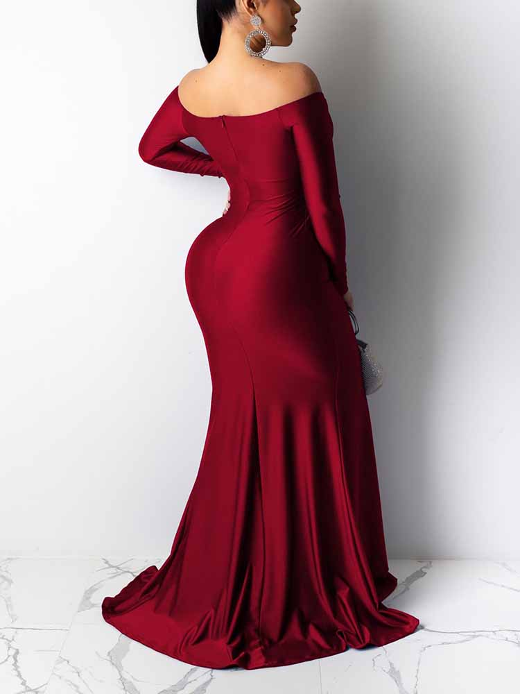 Sixsr Off Shoulder High Split Formal Dress