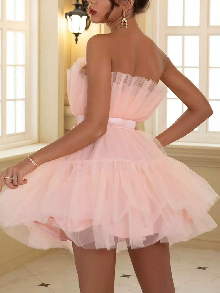 Sixsr Bow Decor Layered Tulle Cocktail Dress