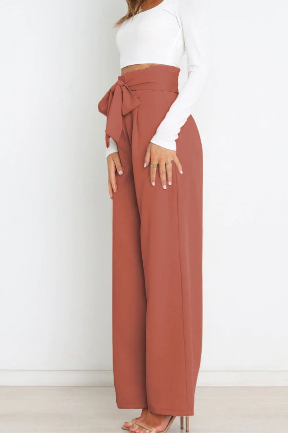 swvws Tie Front Paperbag Wide Leg Pants