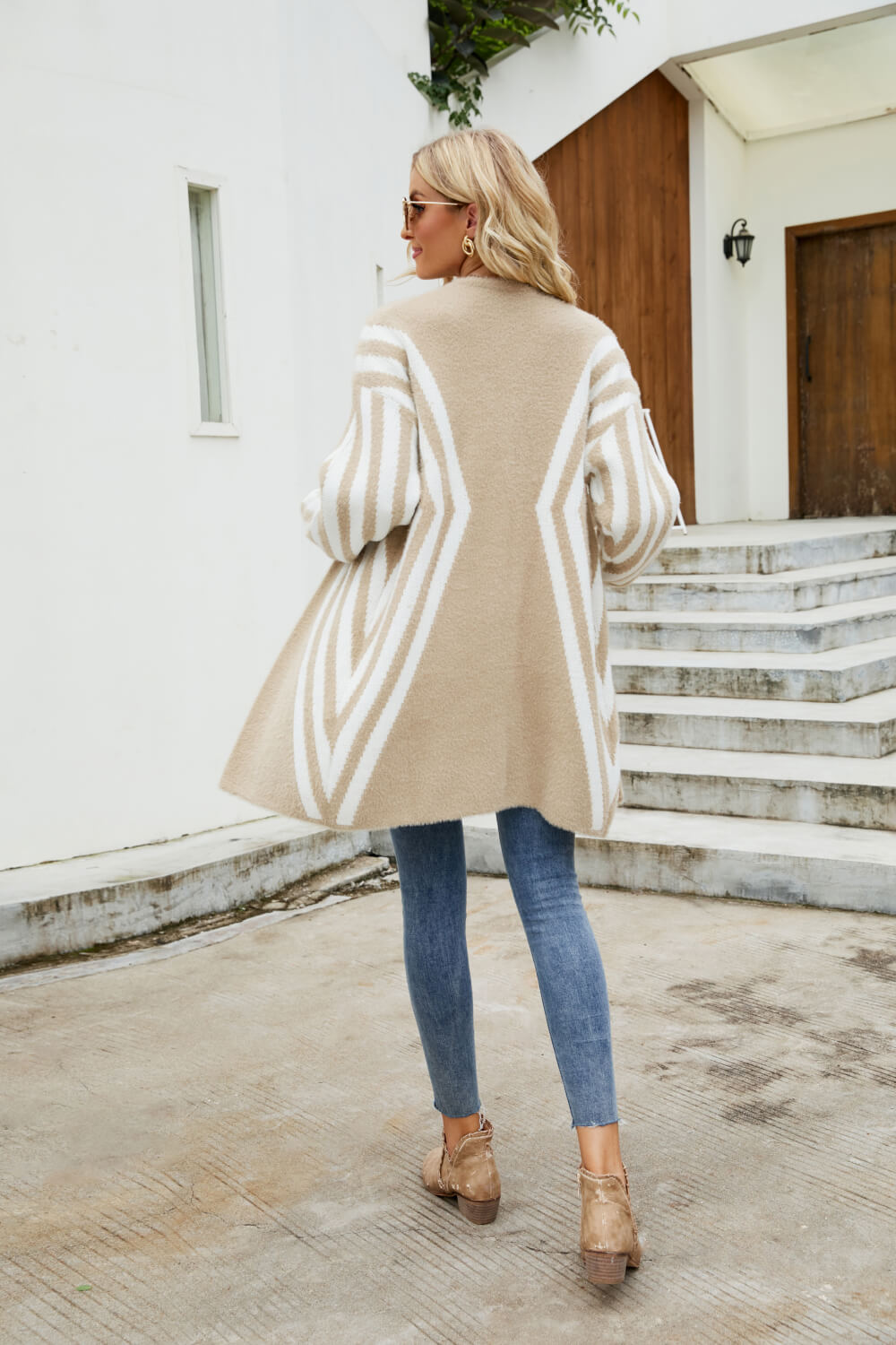 swvws Two-Tone Open Front Fuzzy Longline Cardigan