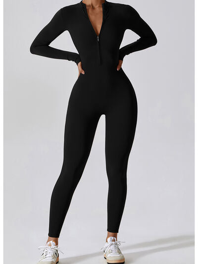 swvws Zip Up Mock Neck Long Sleeve Jumpsuit