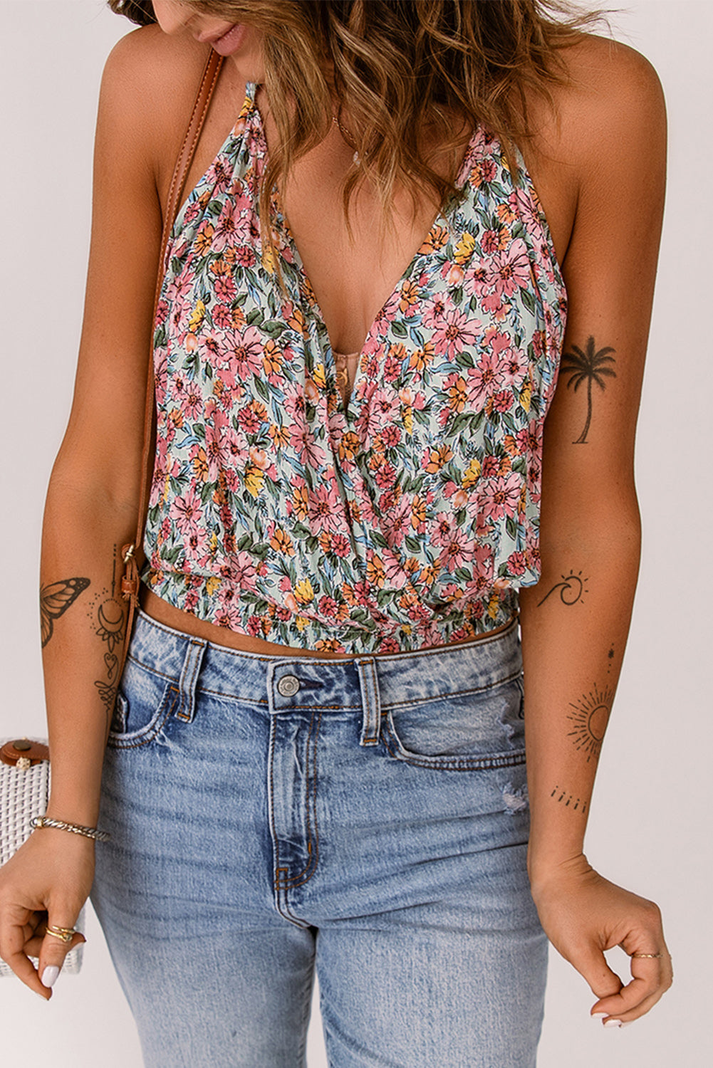 swvws Floral Surplice Neck Top