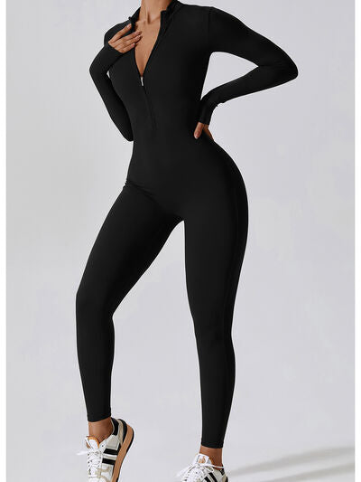 swvws Zip Up Mock Neck Long Sleeve Jumpsuit