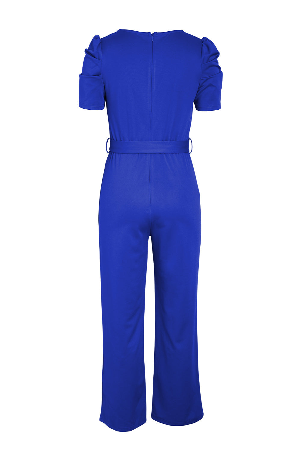 swvws Belted Puff Sleeve V-Neck Jumpsuit