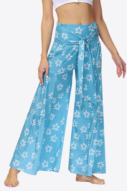 swvws Floral Tie-Waist Tiered Culottes