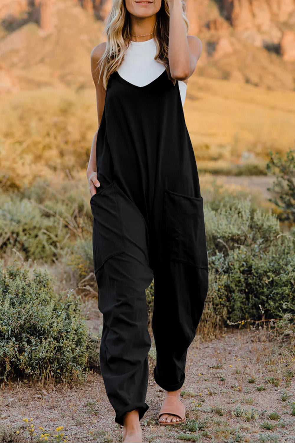 swvws V-Neck Sleeveless Jumpsuit with Pocket