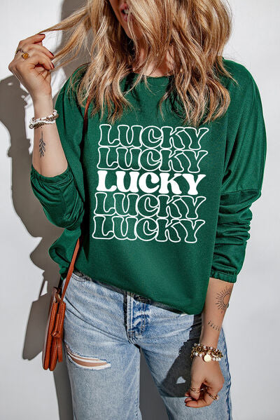 swvws LUCKY Round Neck Dropped Shoulder Sweatshirt