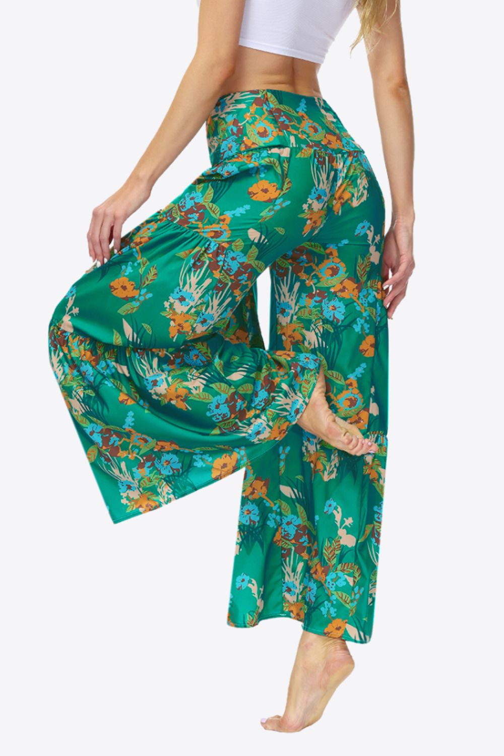 swvws Floral Tie-Waist Tiered Culottes