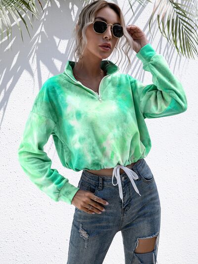 swvws Tie-Dye Quarter Zip Dropped Shoulder Sweatshirt