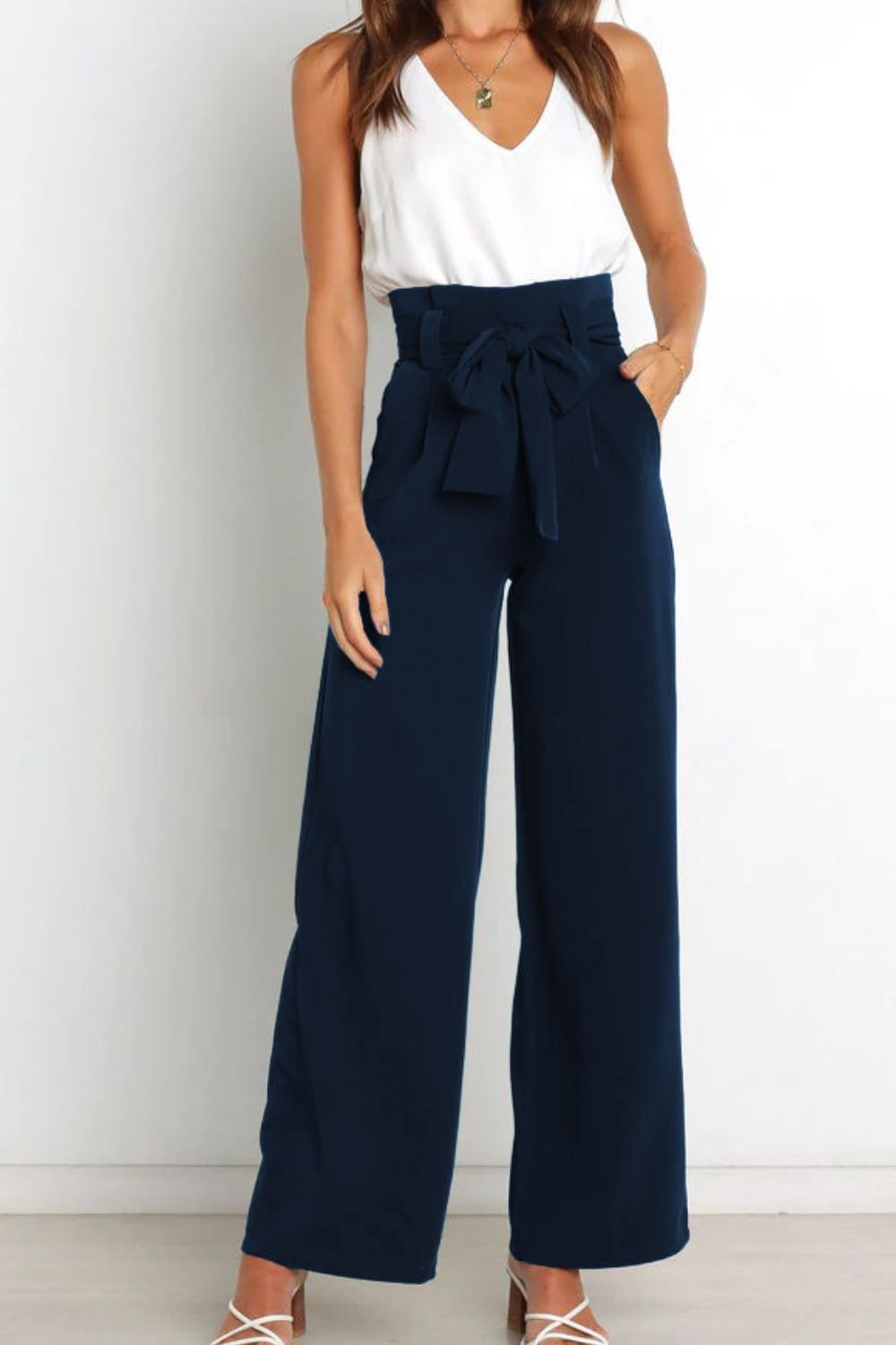 swvws Tie Front Paperbag Wide Leg Pants