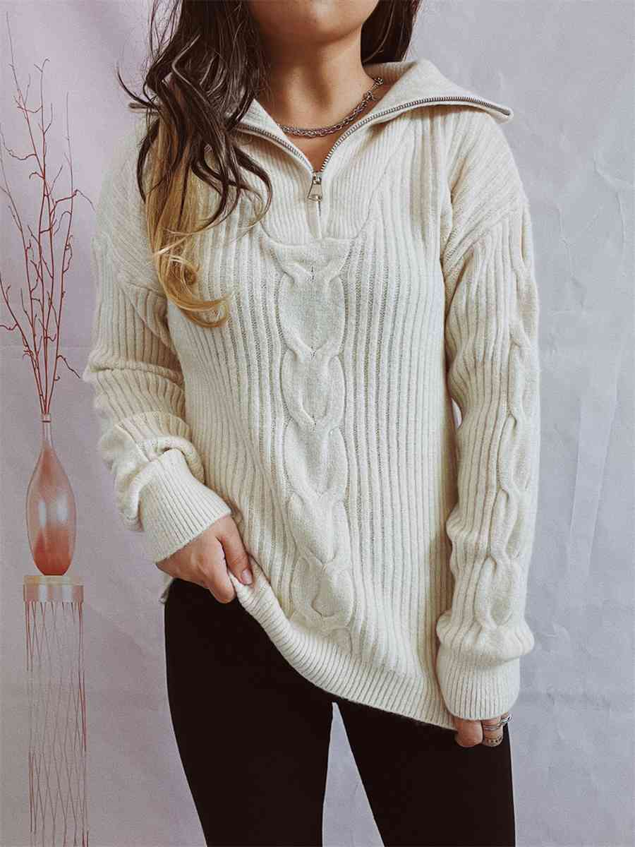 swvws Ribbed Half Zip Long Sleeve Sweater