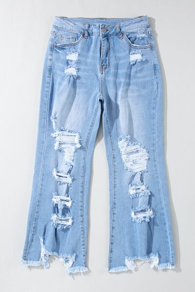 swvws Distressed Raw Hem Jeans with Pockets