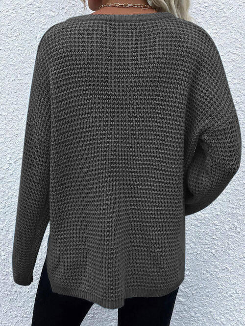 swvws Notched Long Sleeve Sweater