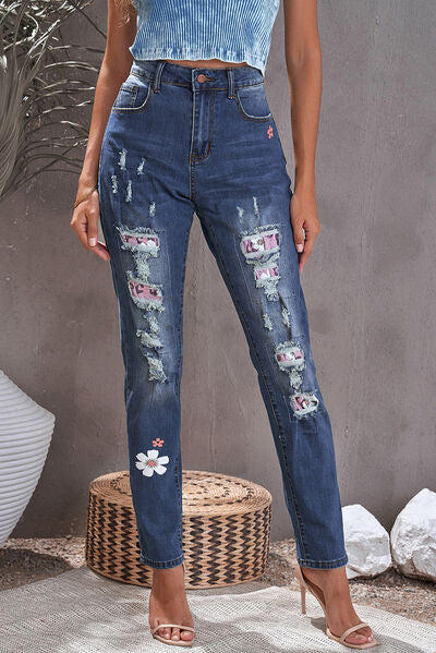 swvws Distressed Buttoned Jeans with Pockets