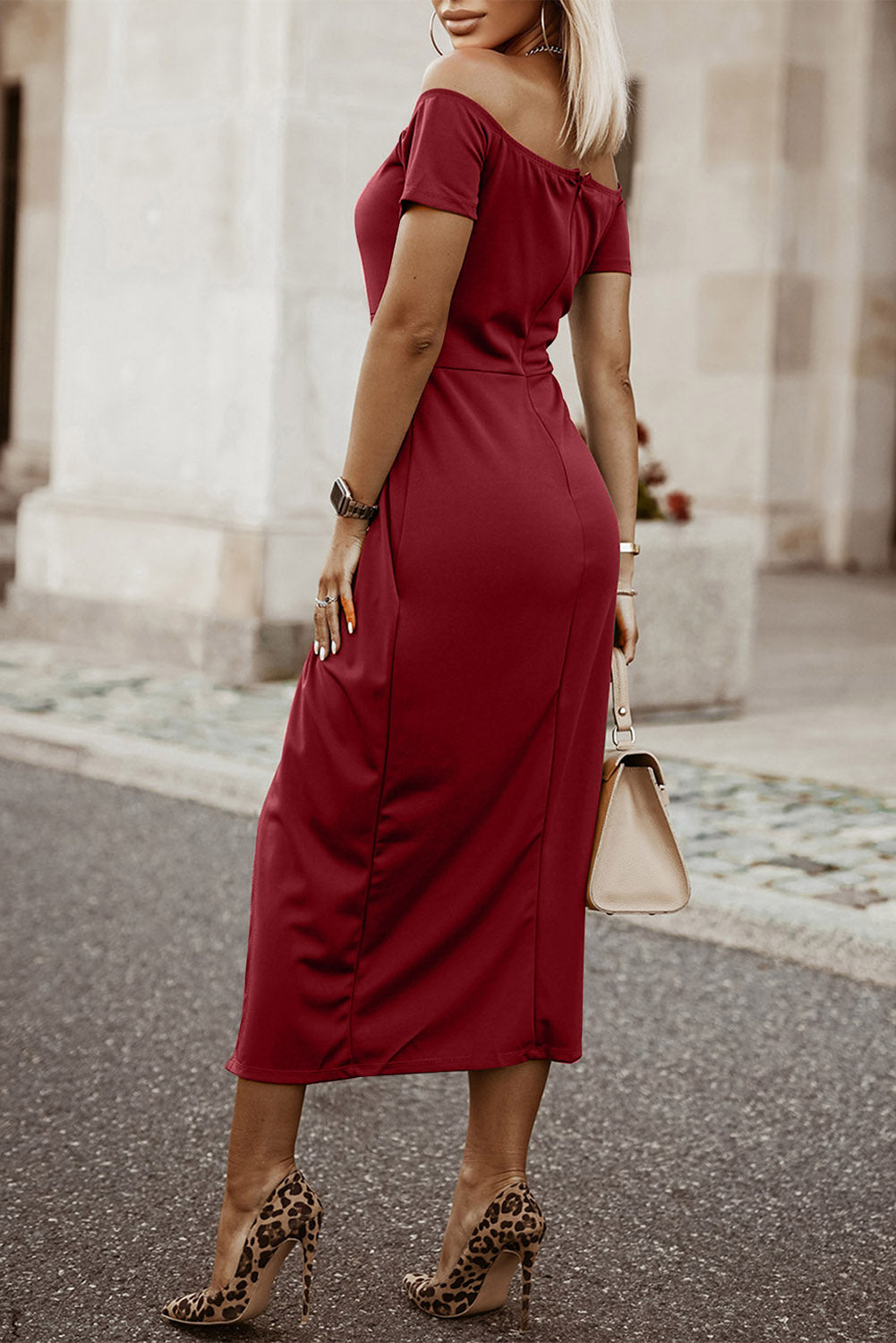 swvws Off-Shoulder Short Sleeve Split Dress