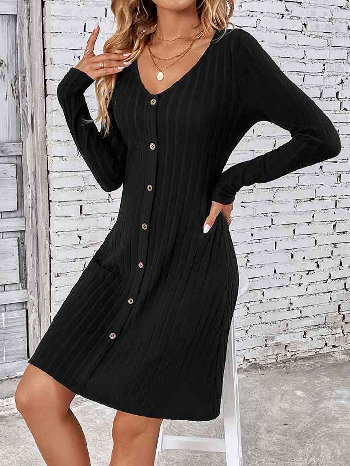 swvws V-Neck Long Sleeve Mini Dress