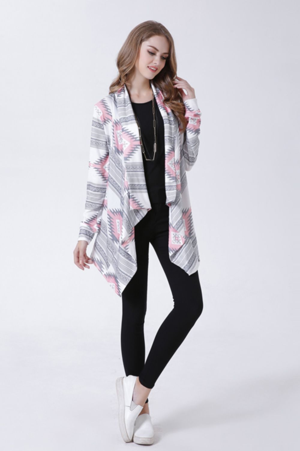 swvws Geometric Open Front Handkerchief Hem Cardigan