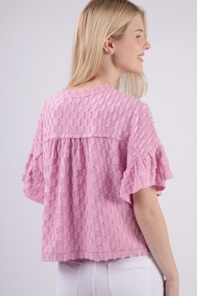 swvws VERY J Full Size Texture Ruffle Short Sleeve Top