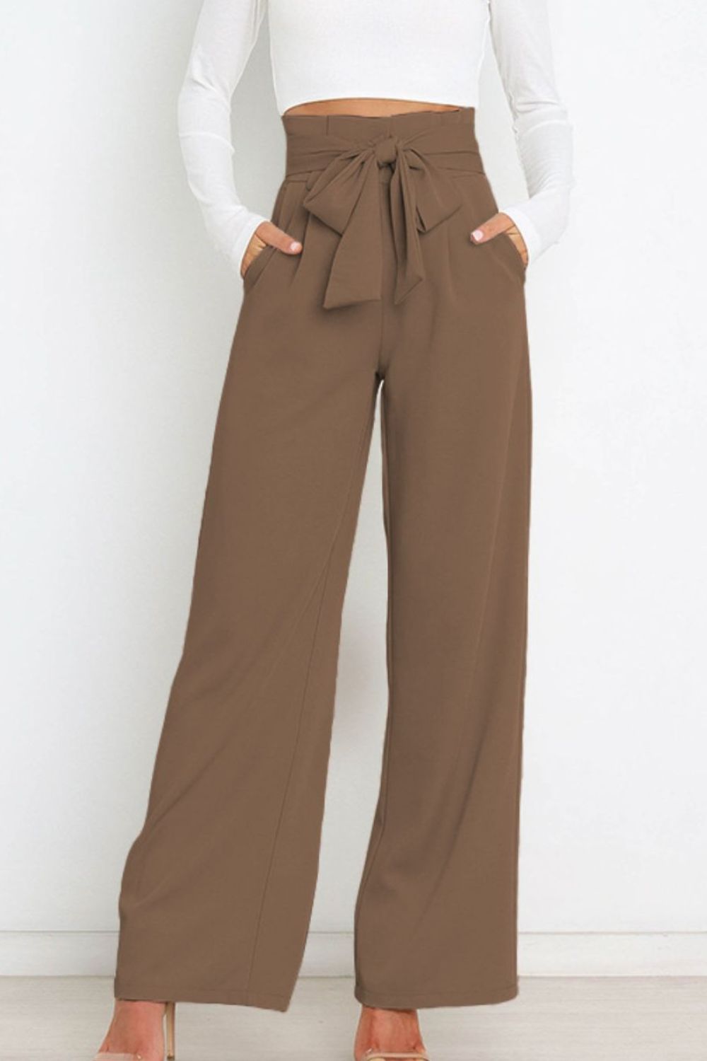 swvws Tie Front Paperbag Wide Leg Pants