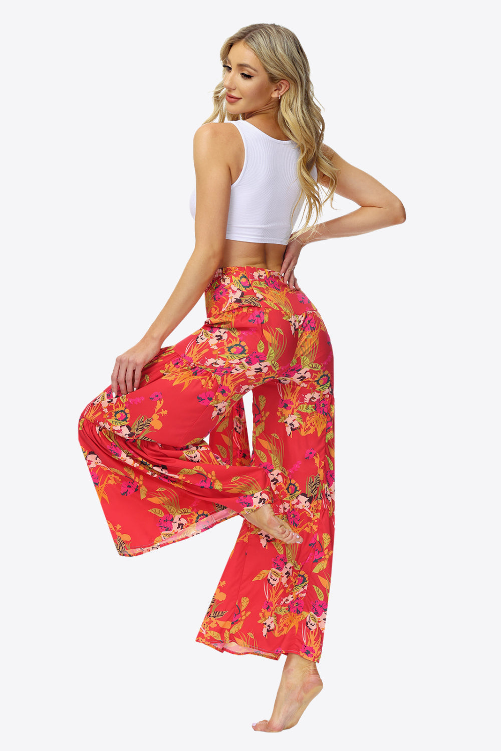 swvws Floral Tie-Waist Tiered Culottes