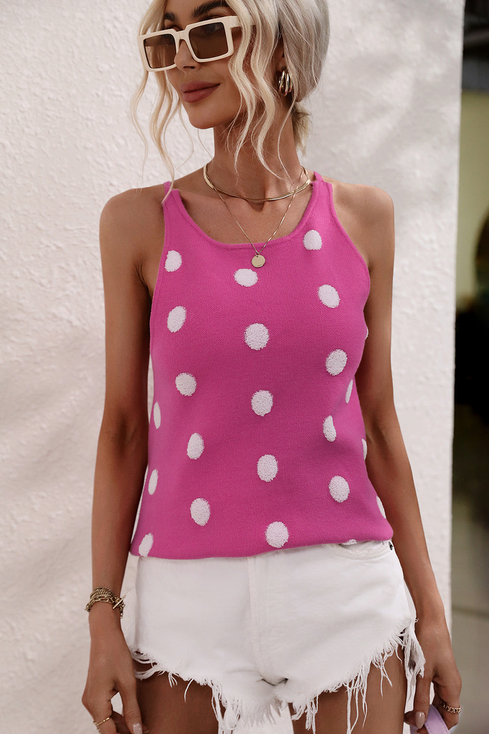 swvws Polka Dot Round Neck Knit Tank