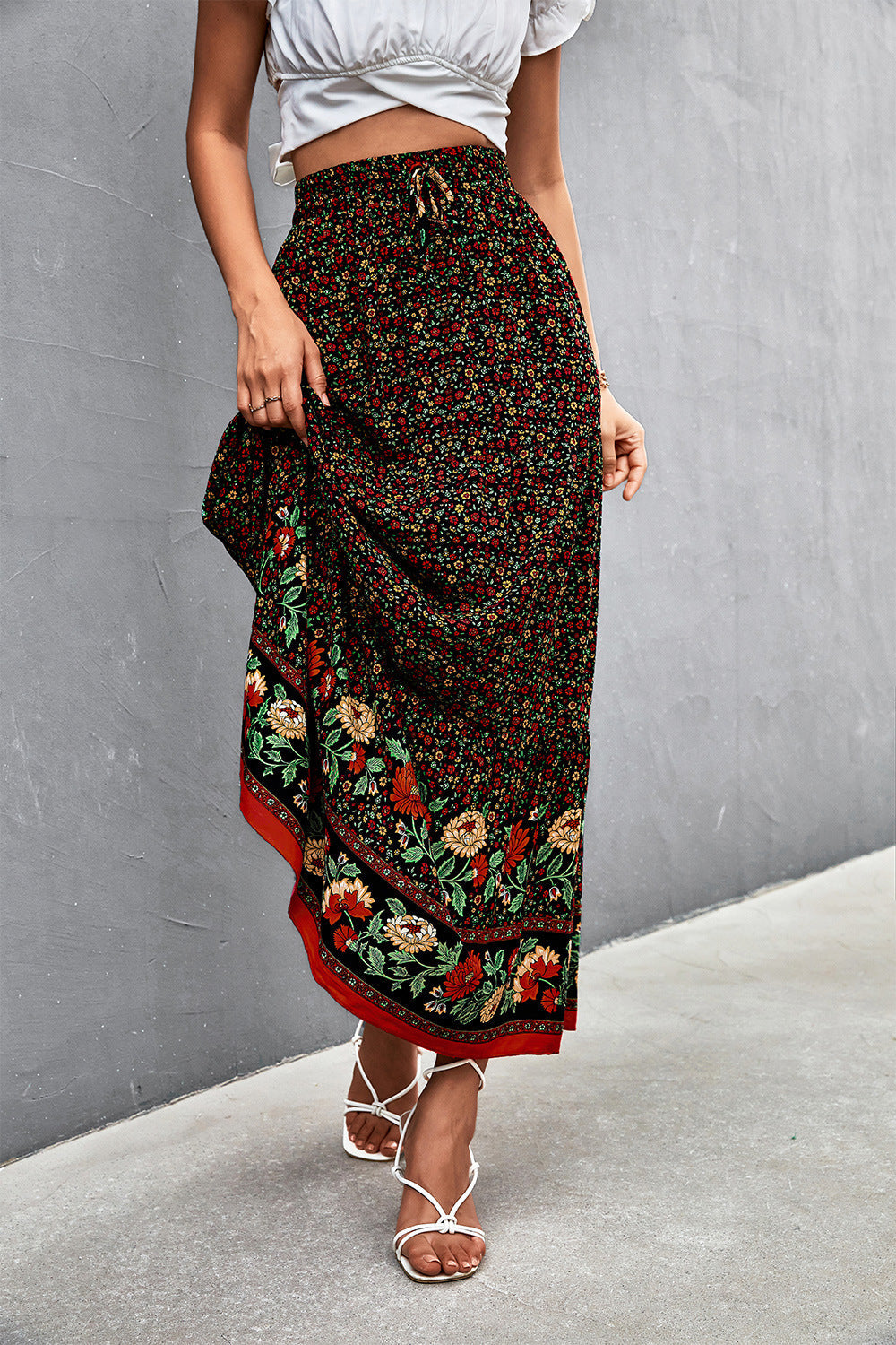 themeisles Floral Tied Maxi Skirt