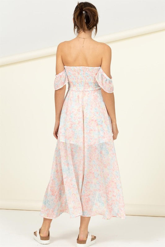 swvws Pastel Florals Smocked Midi Dress