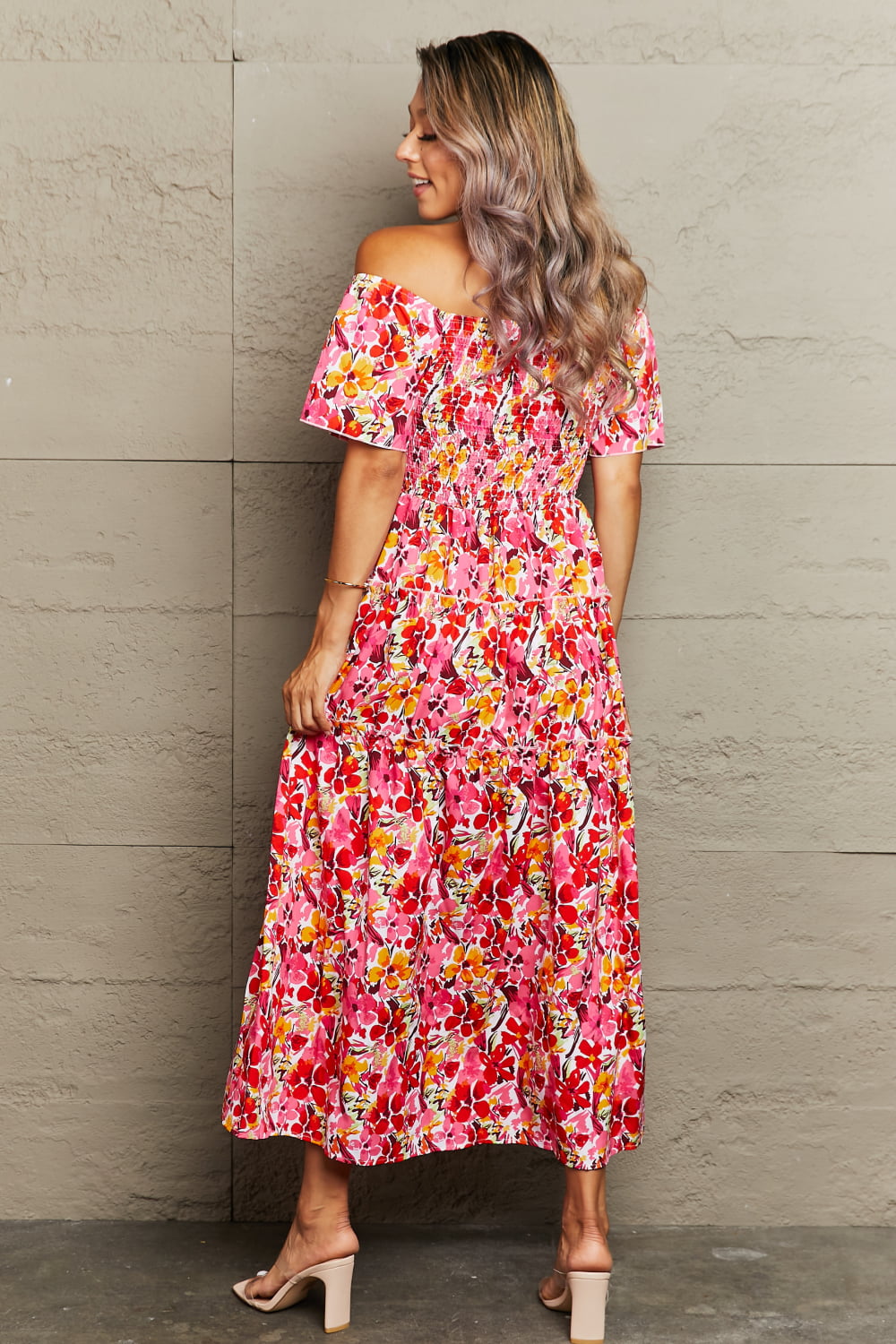 swvws Floral Off-Shoulder Frill Trim Maxi Dress