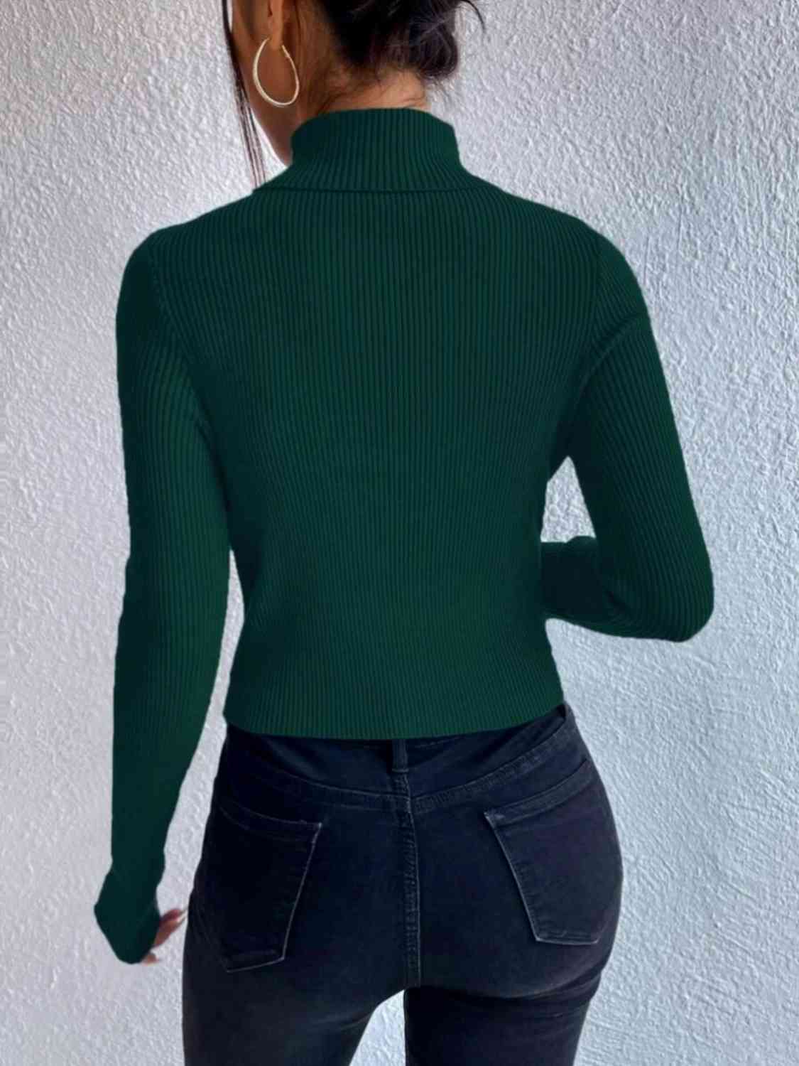 swvws Cutout Turtleneck Rib-Knit Top