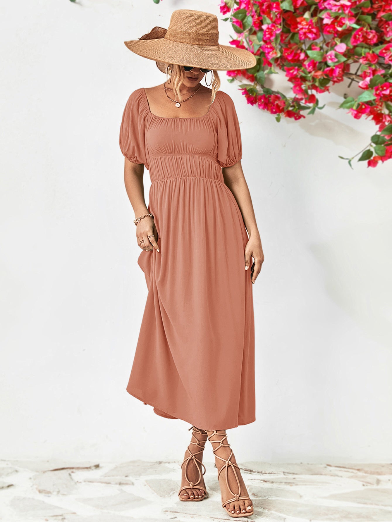 swvws Off-Shoulder Balloon Sleeve Midi Dress