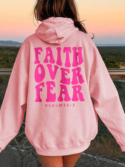 swvws FAITH OVER FEAR Dropped Shoulder Hoodie