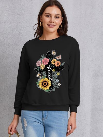 swvws Graphic Round Neck Dropped Shoulder Sweatshirt