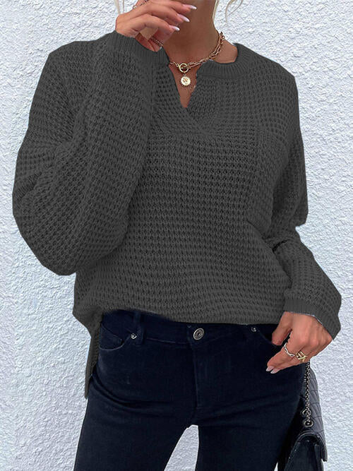 swvws Notched Long Sleeve Sweater