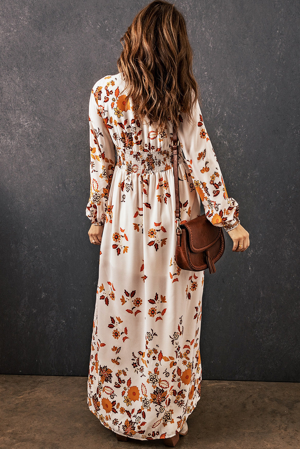 swvws Floral V-Neck Long Sleeve Maxi Dress