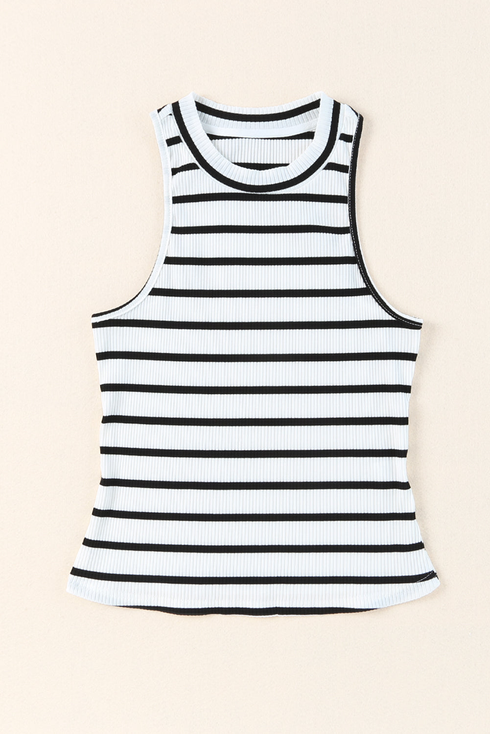 swvws Striped Ribbed Round Neck Tank