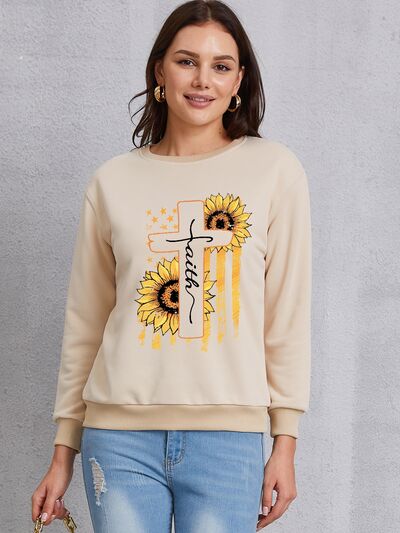 swvws Sunflower Round Neck Dropped Shoulder Sweatshirt