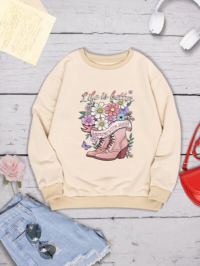 swvws Graphic Round Neck Long Sleeve Sweatshirt