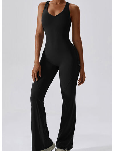 swvws Cutout Wide Strap Bootcut Active Jumpsuit