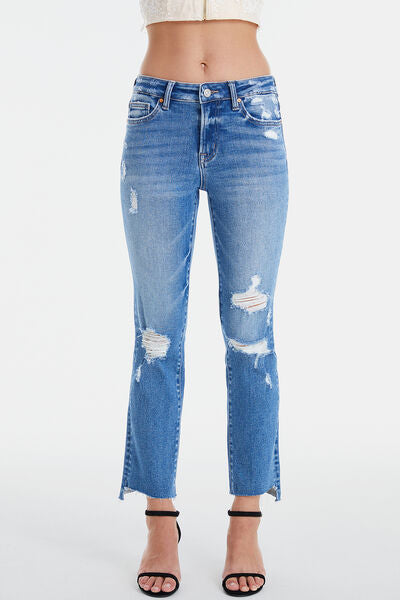 swvws BAYEAS Full Size Mid Waist Distressed Ripped Straight Jeans