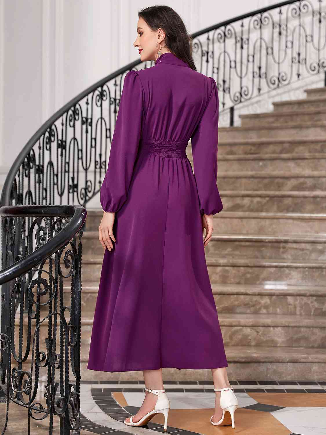 swvws Tie-Neck Balloon Sleeve Dress