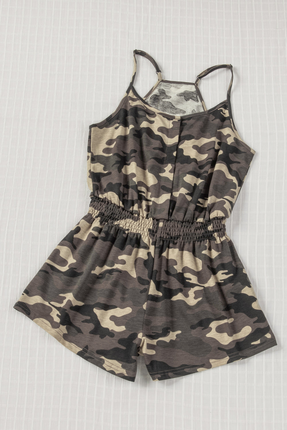 swvws Camouflage Smocked Waist Sleeveless Romper