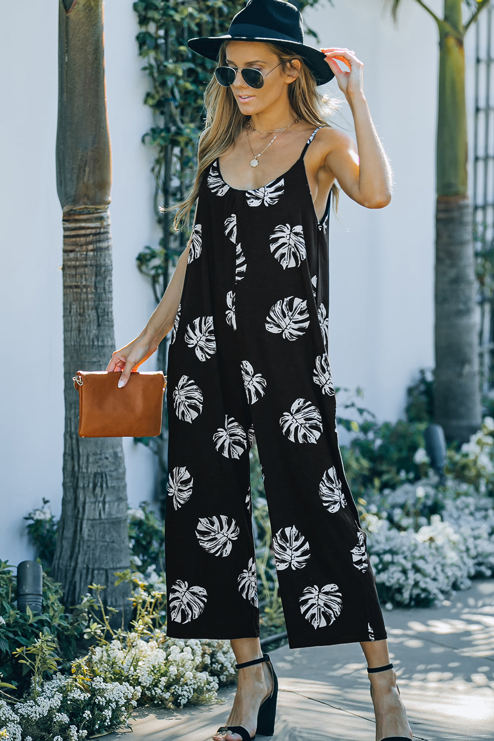 swvws Botanical Print Spaghetti Strap Cropped Jumpsuit