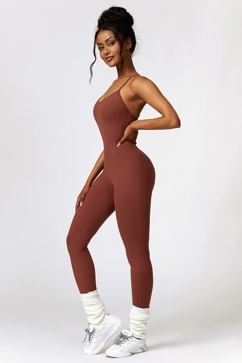 swvws Open Back Spaghetti Strap Sports Jumpsuit