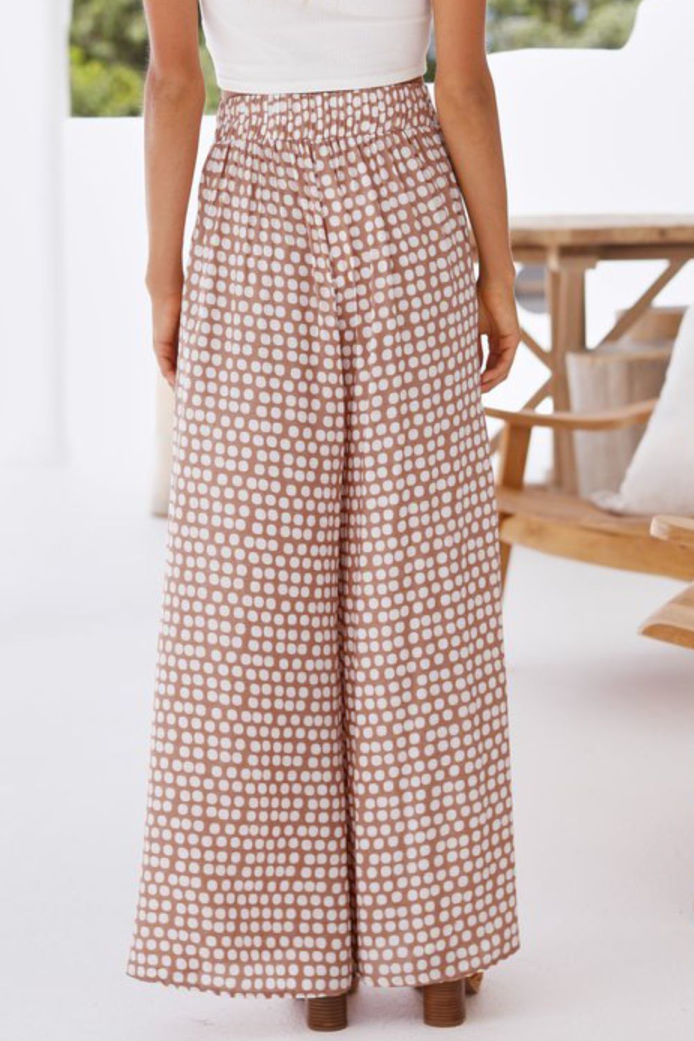 swvws Double Take Polka Dot High Waist Wide Leg Pants with Pockets