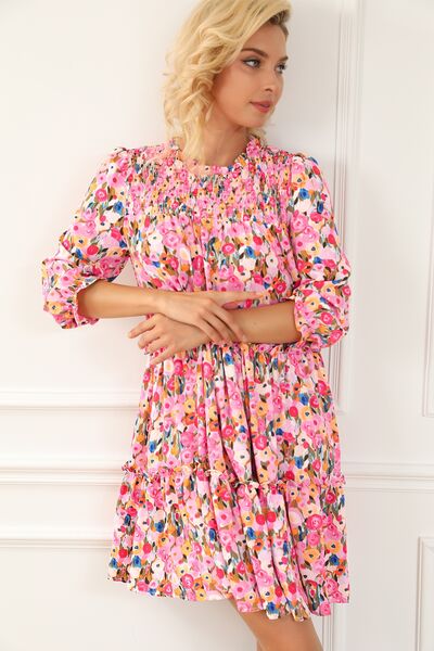 swvws Floral Smocked Flounce Sleeve Mini Dress