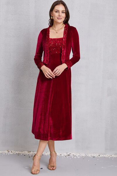 swvws Sequin Long Sleeve Midi Dress