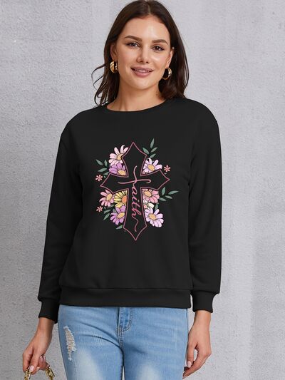 swvws Cross Graphic Round Neck Dropped Shoulder Sweatshirt