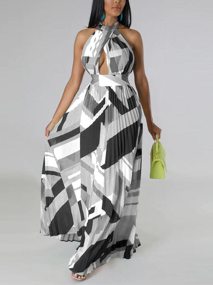 Sixsr Halter Pleated Maxi Dress